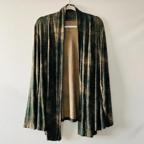 Logo Layers Womens Green Open Front Abstract Textured Knit Cardigan Size Large - Picture 1 of 8